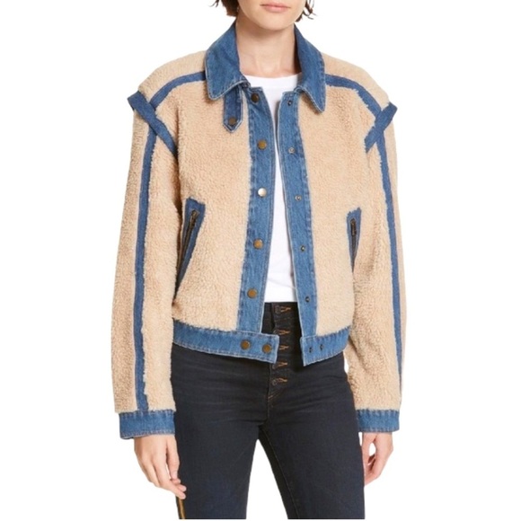 Veronica Beard Jackets & Blazers - VERONICA BEARD Potter Denim Sherpa Jacket in Oatmeal Sz S